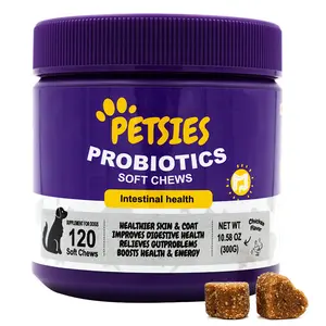 Petsies Dog Probiotics, Dog Gut & Digestive Health Immune Support, 120 Soft Chews Chicken Flavor Supplements