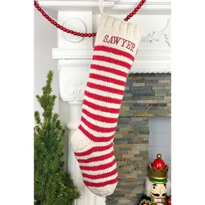 White and Red Stipes Personalized Christmas Stocking