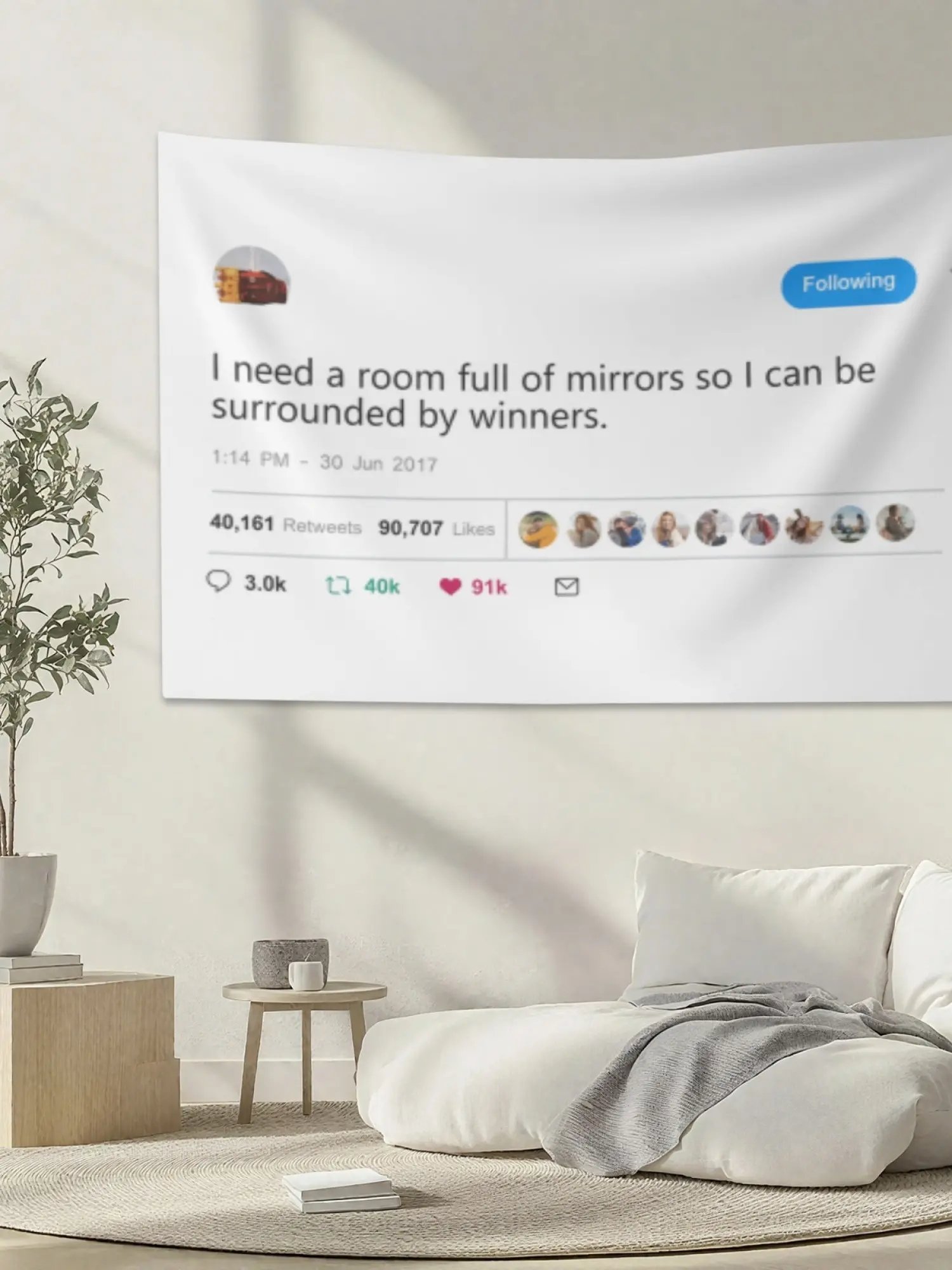 Inspirational Quote Wall Tapestry, “Surrounded by Winners” Motivational Poster Tapestry, Minimalist Room Decor, Modern Aesthetic Wall Hanging