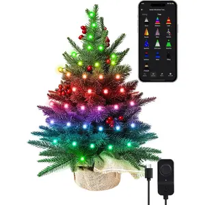 Brizled Smart Mini Christmas Tree, 22.8in DIY Smart-Lit Tabletop Tree with 75 LED RGB Lights, App/Voice Control 159+ Scenes Mini Xmas Tree USB C Music Small Tree Work with PD Power for Fireplace Desk