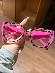 Women's Fashion Non-Prescription Glasses, Thick Frame Color Block Design, Flat Decoration, Suitable for Daily Use, Computer, Phone, Reading, Gaming, Stylish Trendy Eyewear