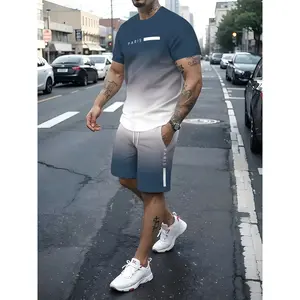 Men’s 3D short-sleeve set featuring a sports-patterned T-shirt suitable for outdoor activities, along with a fitted regular-length top and shorts.