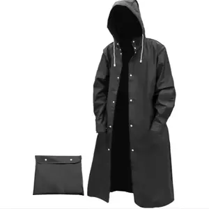 PrimPick Men's Reusable EVA Long Raincoat, Windproof Waterproof Trench Coat for Hiking Fishing Dog Walking Outdoor Activities