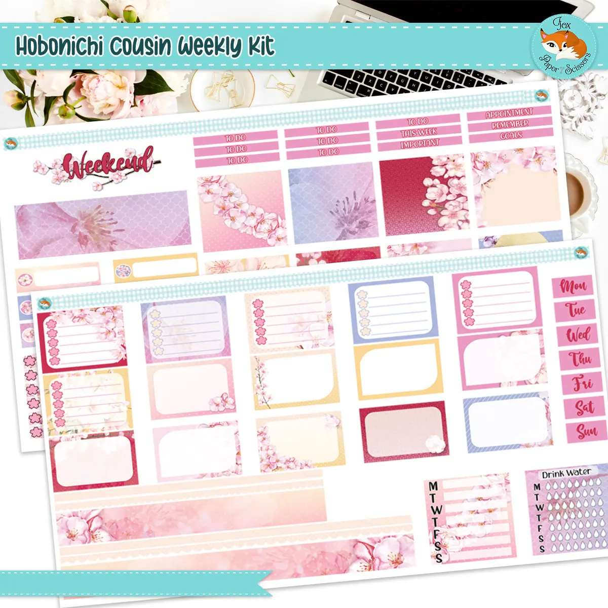 Hobonichi Cousin Weekly Planner Sticker Kit | Sakura Cherry Blossom Weekly Kit