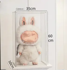 Transparent Acrylic Doll Case for LABUBU & Zimomo - 23.6"x14.1"x14.1" Magnetic Door Display Box with Snap-Lock Lid for Collectors & Home Decor
