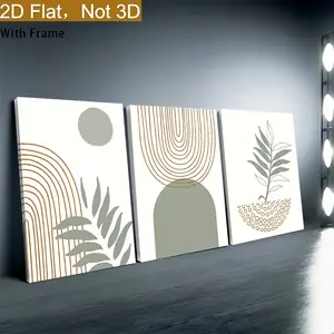 2D flat, Framed, 3pcs framed canvas posters, bedroom and game room wall art wooden frame prints featuring Bohemian art, modern Scandinavian minimalism, abstract geometric art, home and dorm room wall decor, cafe, living room, bar.