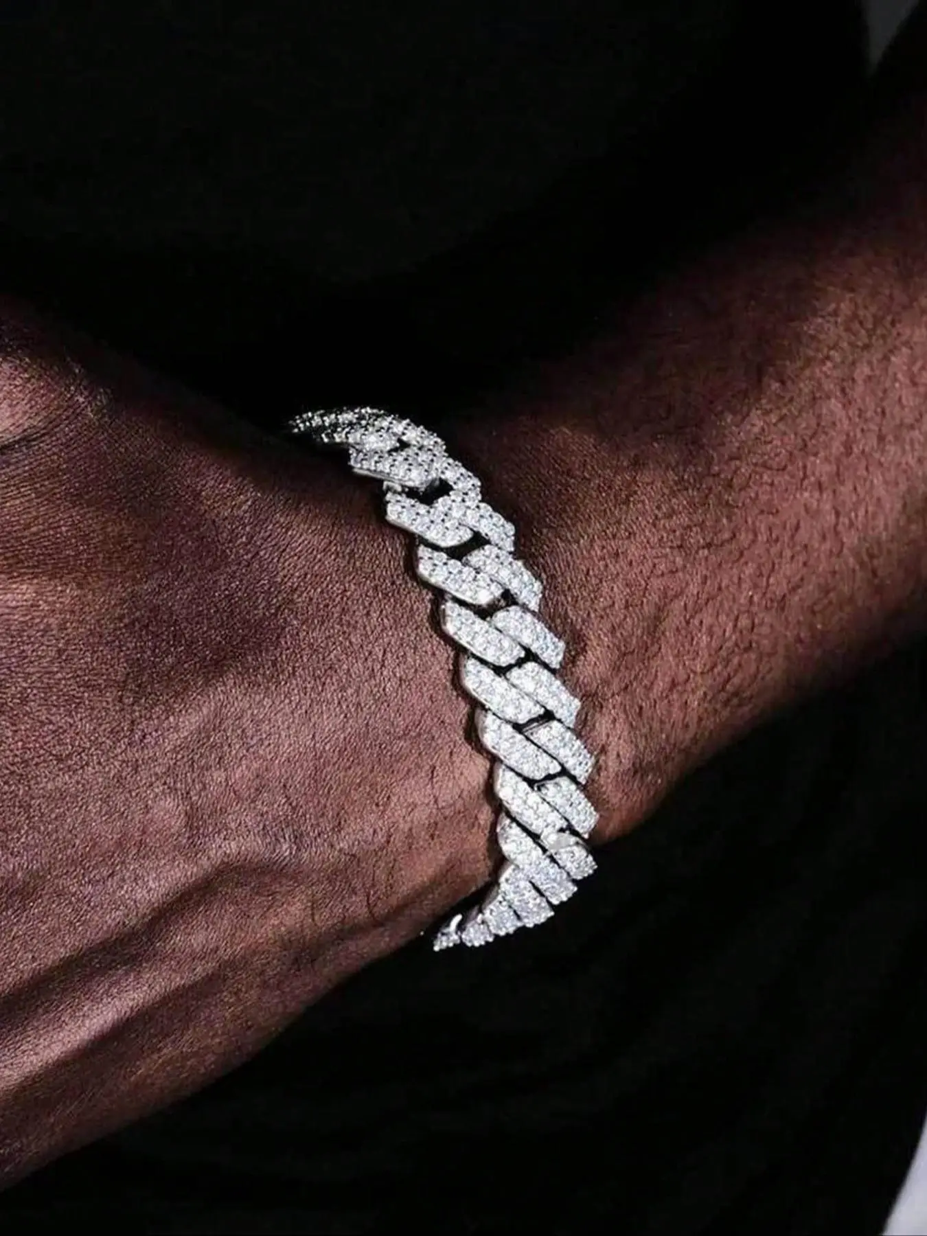 Men's Hip Hop Full Diamond Cuban Link Chain Bracelet, High Quality Bracelet, Adjustable Cuban Anklet and Bracelet Set, Unique Street Style Jewelry, Cuban Chain Bracelets, Fashionable Bracelet Style