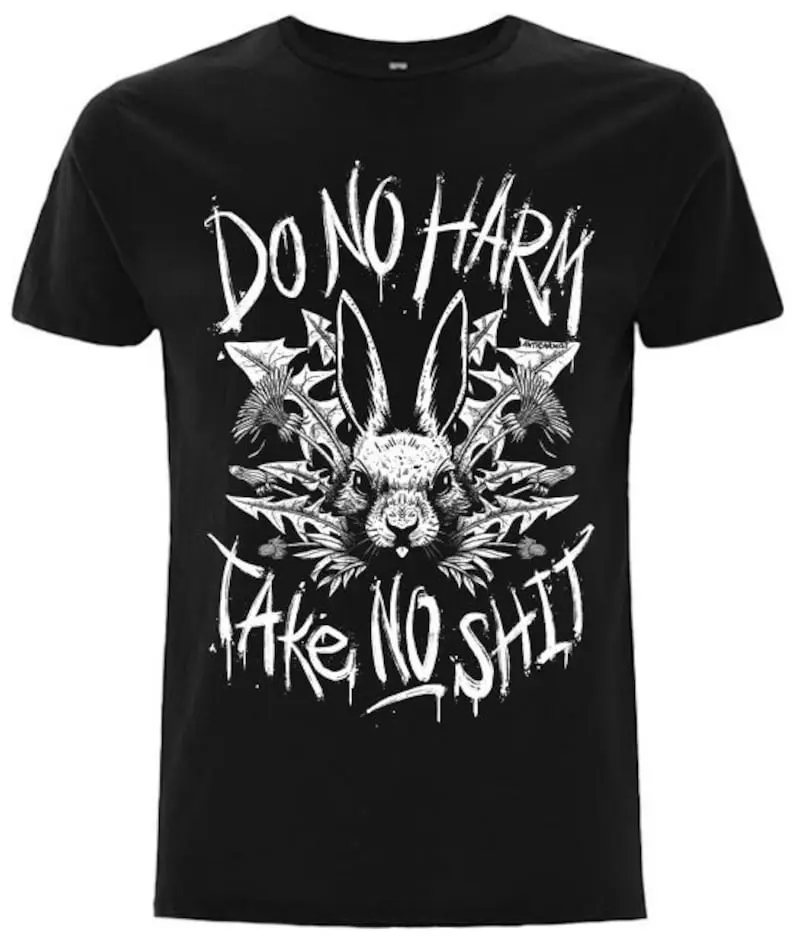 Do No Harm Rabbit tshirt, Vegan t-shirt, Vegan tshirt, Anticarnist, Vegan Clothing, Vegan Metal Menswear Top
