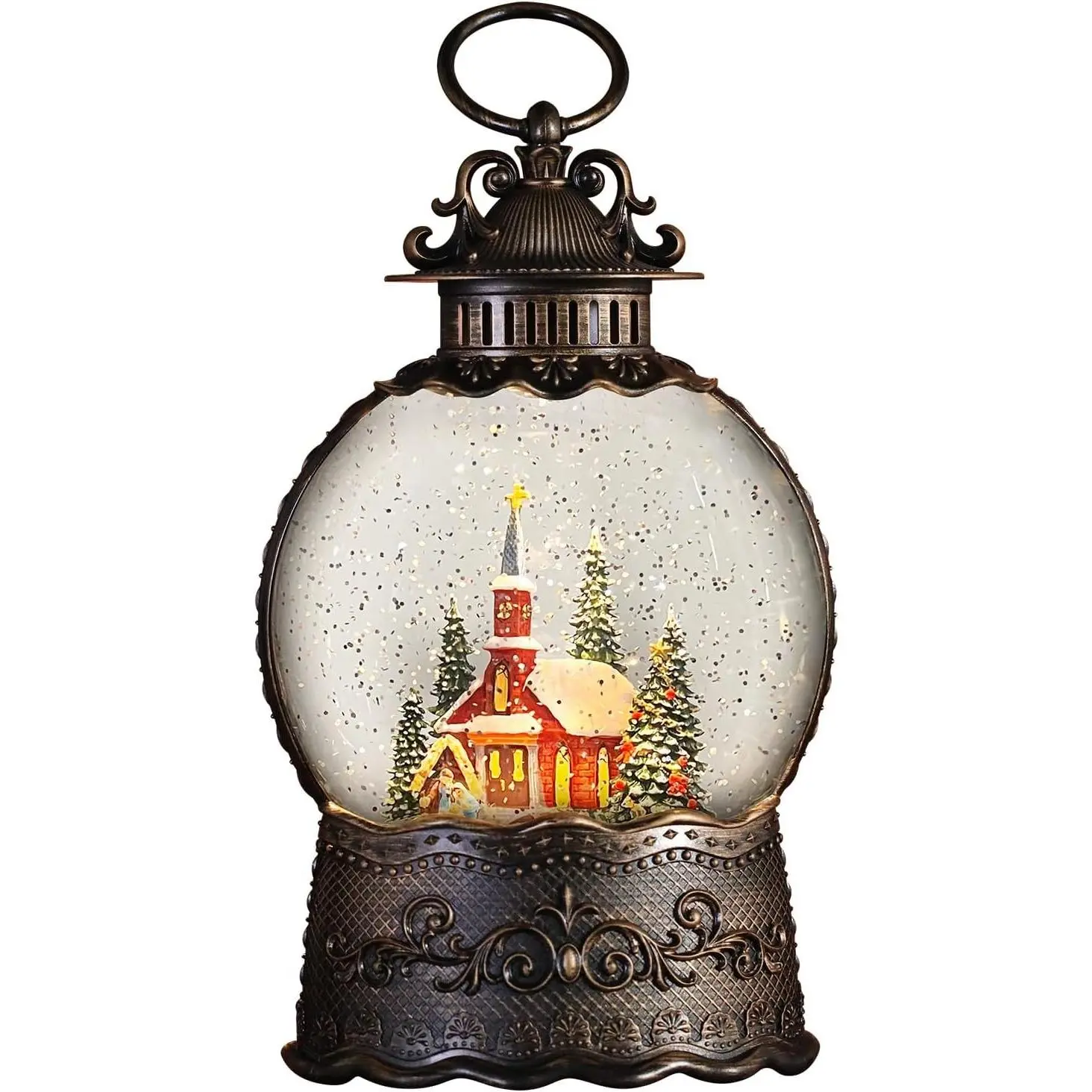Christmas Church Nativity Scene Snow Globe Lantern for Christmas Decorations, with Music and Lighting Features，USB or Battery Operated