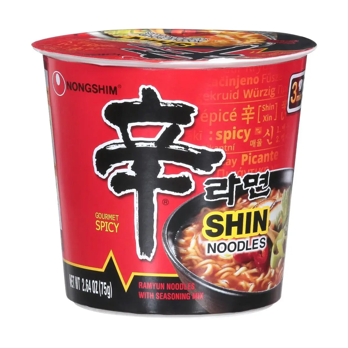 NONGSHIM Shin Ramyun Korean Instant Cup Noodles - Classic Spicy Flavor 75g - Popular K-Pop Idol Choice