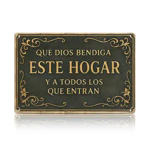 2D Flat, 1pc，8*12inches Metal Wall Art Sign, Wall Decoration Poster, Spanish "God Bless This Home" Theme Iron Wall Art, Suitable for Home Prayer Room, Bedroom, Study Room, Living Room, Dining Room, Ideal Gift for Friends, Size 8x12inch | summervibes
