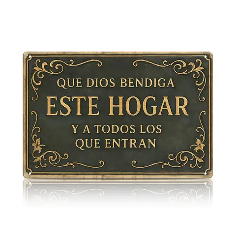 1pc 8x12in Glossy Fade-Proof Lightweight Hanging Metal Wall Art Sign, Spanish "God Bless This Home" Iron Decor with Pre-Drilled Holes for Simple Setup, Faith-Focused Inspirational Home Decor for Living Room, Ideal Friend Gift