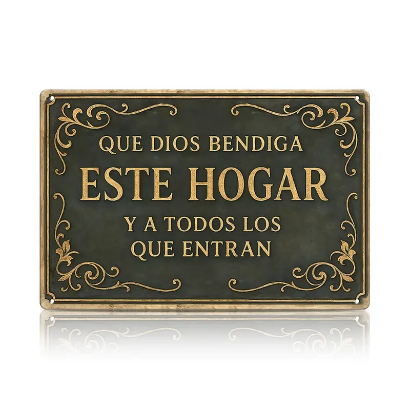 1pc 8x12in Glossy Fade-Proof Lightweight Hanging Metal Wall Art Sign, Spanish "God Bless This Home" Iron Decor with Pre-Drilled Holes for Simple Setup, Faith-Focused Inspirational Home Decor for Living Room, Ideal Friend Gift