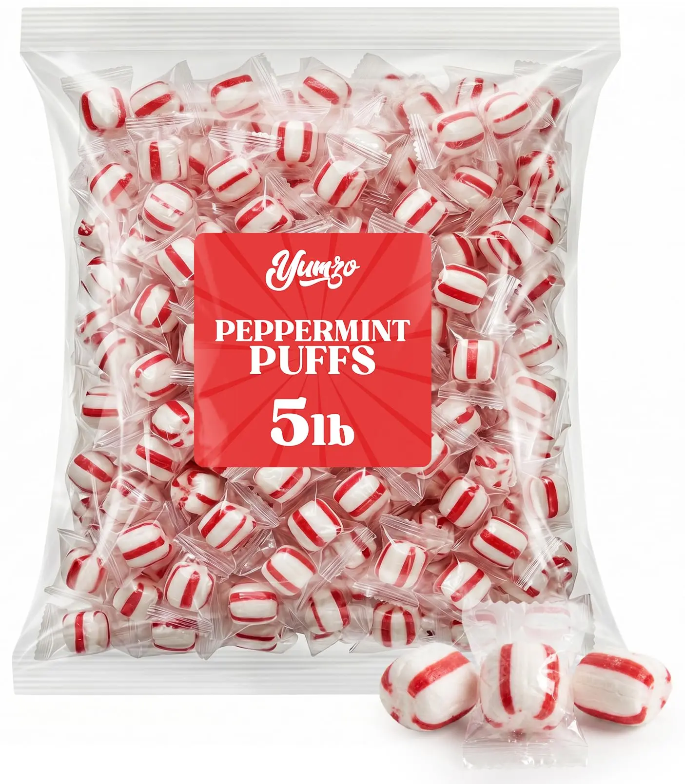 Soft Peppermint Puffs & Mint Candy Individually Wrapped, Bulk, 5 lb