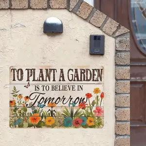 Vintage Metal Wall Art Sign "to Plant A Garden Is to Believe in Tomorrow" - Rustic Floral & Butterfly Design, 8x12 Inch Durable Tin Plaque for Home Garden, Greenhouse, Living Room, Bedroom, Outdoor Yard Decor, Garden Decor, Weathered Finish