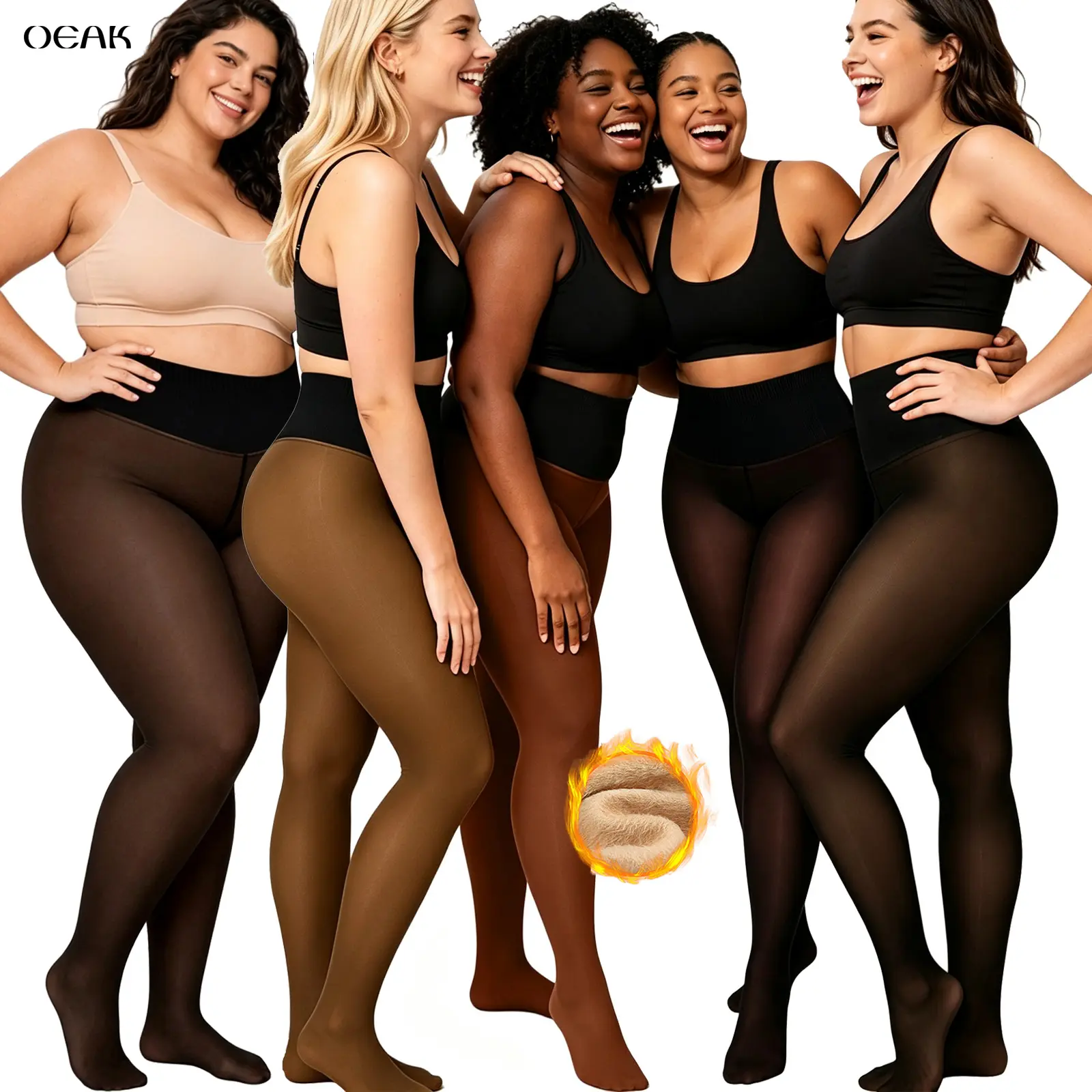 OEAK Fleece Lined High Waist Tights for Women Warm Pantyhose Fake Translucent Sheer Leggings Thick for Winter Comfort Thermal Plus Size Stockings