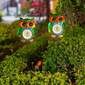Owl Outdoor Thermometer 2 Pack,40.5 Inch  Patio Thermometer with Solar Light,  Garden & Yard Decor