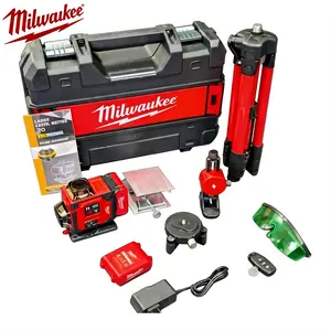 Milwaukee 360° Green Laser Level Kit, 532nm Laser, ±3° Self-leveling Function, IP54 Protection, 25m Working Range, Equipped With 6000mAh Lithium Battery And Full Accessories, Professional Measuring Tool For Construction, Renovation And Layout Work