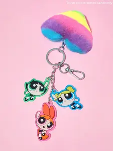 THE POWERPUFF GIRLS Cartoon Character Heart Shape Fluffy Keychain