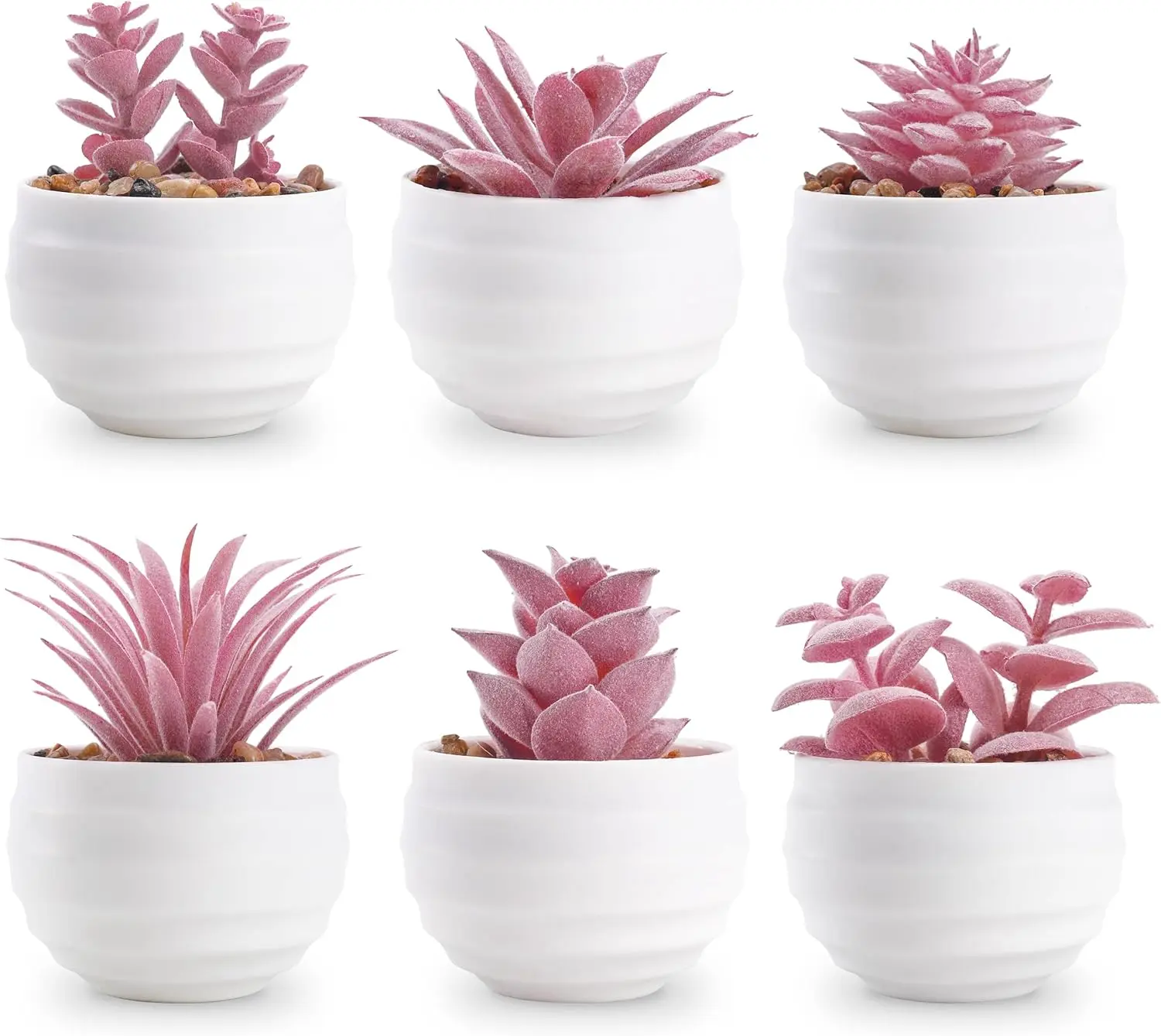Set of 6 Pink Succulents Plants Artificial in Pots Small Fake Plants for Pink Room Decor Office Desk Accessories for Women