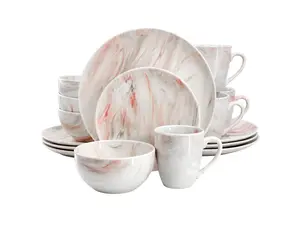 Elama Fine Marble 16 Piece Porcelain Dinnerware Set in Red and Gray Elama Fine Marble 16 Piece Porcelain Dinnerware Set in Red and Gray