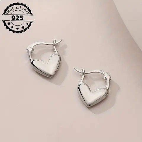 925 Sterling Silver Heart Hoop Earrings for Women, Polished Heart-Shaped Huggie Earrings, Hypoallergenic Jewelry Gift
