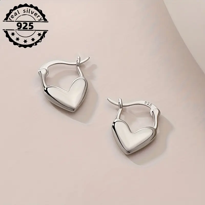925 Sterling Silver Heart Hoop Earrings for Women, Polished Heart-Shaped Huggie Earrings, Hypoallergenic Jewelry Gift