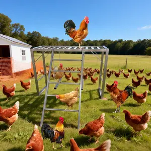 Heavy-Duty Chicken Perch with Swing Set & Ladder, 4-Tier Roosting Bars for Coop, 39”L Metal Frame for Hen Health & Happiness
