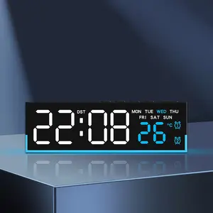Elegant Alarm Clock with Atmosphere Light, Day & Temperature Display, Dual Alarms, Three Brightness Levels, Auto Sensor, Plug-In and Battery Powered