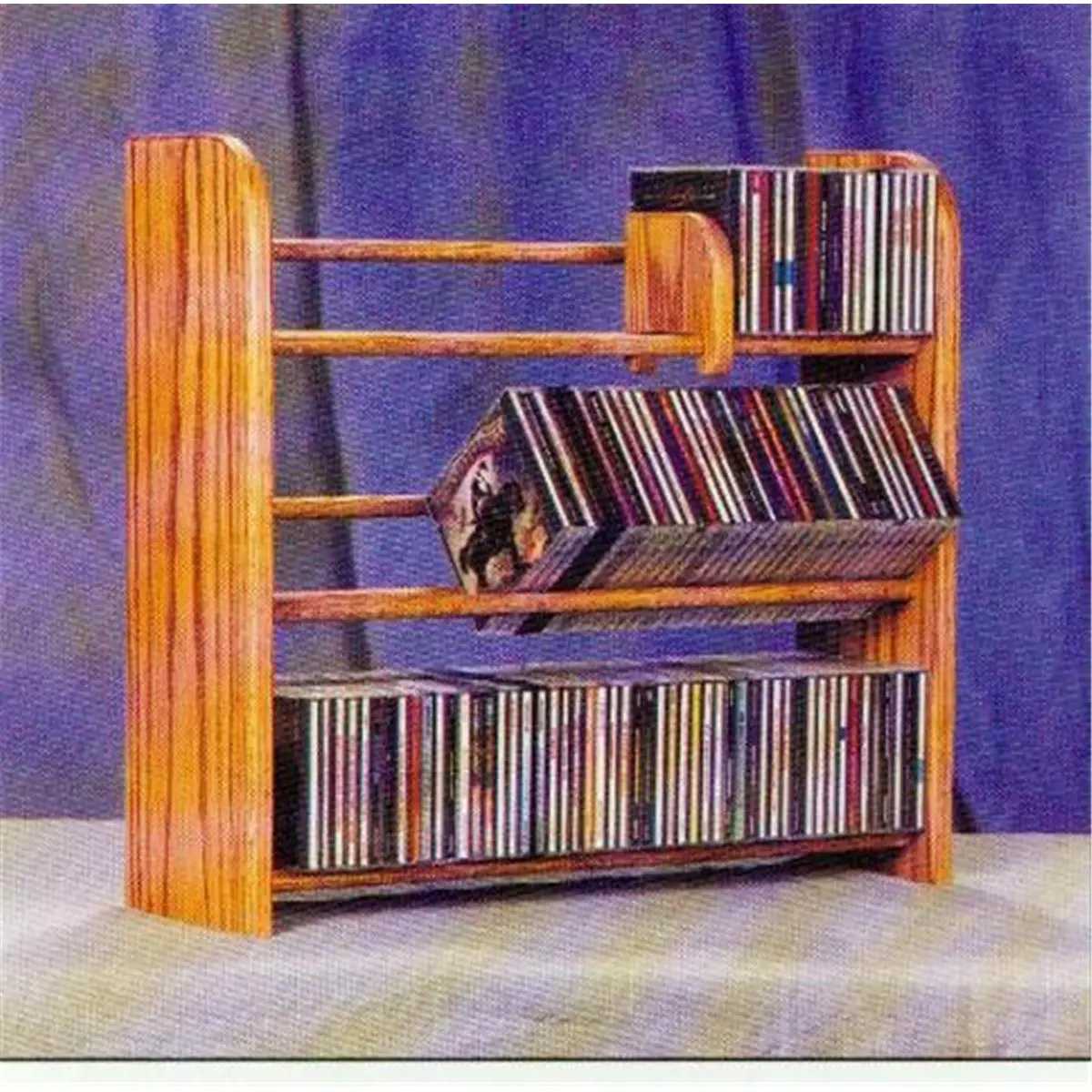 Solid Oak Hand-Crafted 3-Row Dowel CD Rack - Wall-Mounted Fully Assembled Home Organizer for Room Organization