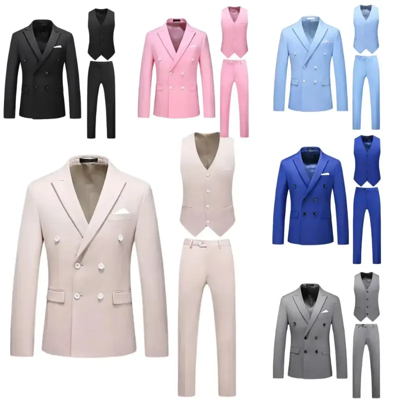 Men's 3-Piece Slim Fit Tuxedo Suit, Double-Breasted Jacket with Peak Lapel, All Seasons Formal Wear for Weddings & Parties, Direct Sales Store, Customizable, Evening