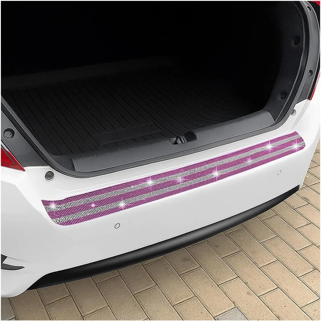 Bling Car Door Edge Guards, AntiScratch Rear Bumper Protector Sticker, NonSlip Car Door Sill Protector Strip, Bling Rhinestone Adhesive Strip for Most Cars, SUVs (Pink)