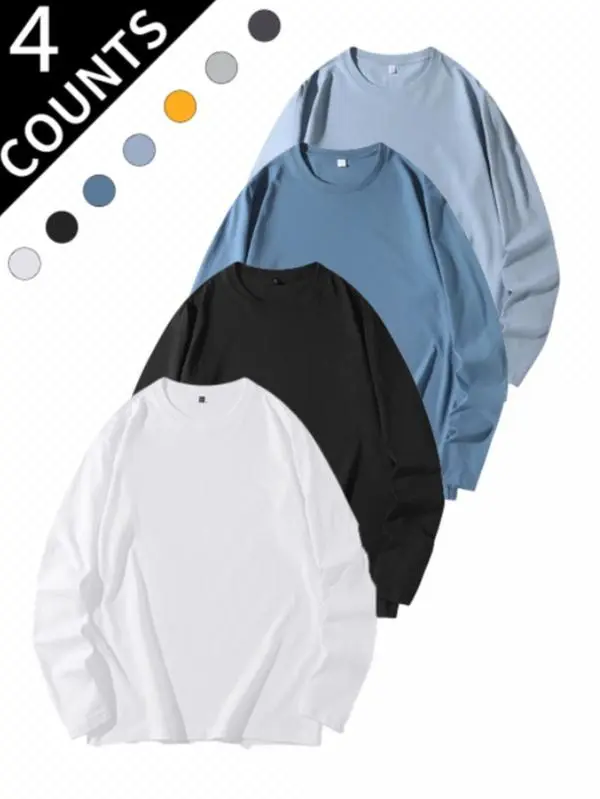 Value 4-pack 2026 unisex long sleeve tees are made of premium soft cotton, blank solid-color basic layering shirts fit both men and women perfectly.The skin-friendly cotton material boasts great  to keep you comfy without overheating in