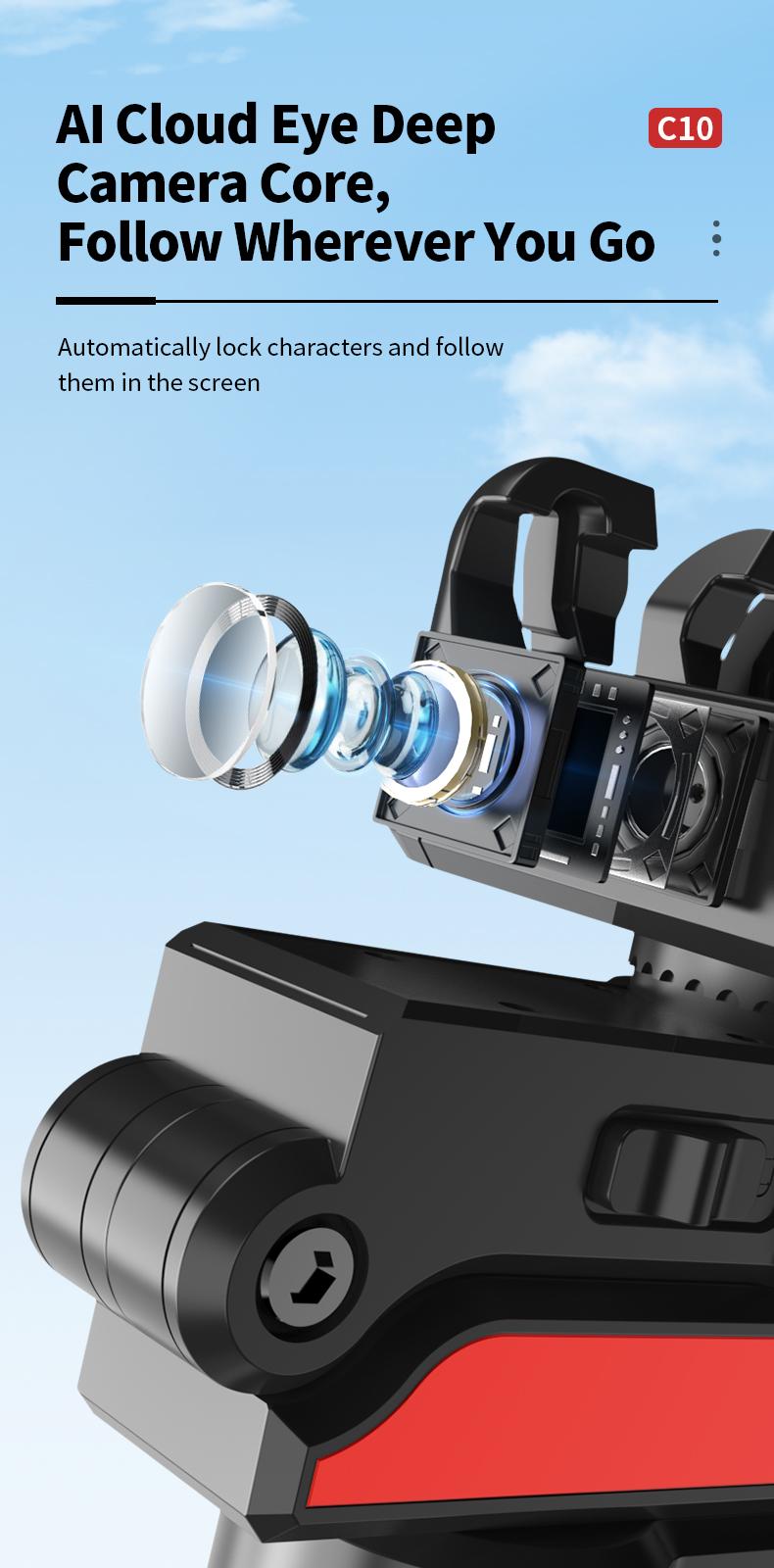 AI Auto Tracking Gimbal Stabilizer, Smart Selfie Stick Tripod with Gesture Control, Anti-Shake Phone Mount, 1000mAh Battery, Aluminum Alloy Vlogging Stand for iPhone & Android