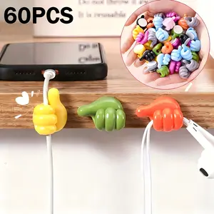 60 Cartoon Hand Shaped Adhesive Cable Clips, Charging Cables, Data Cables, Key Storage, No Need for Punching, Strong Adhesive, Household And Office Multi Scene Organizing Tool