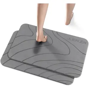 2 Pack Diatomaceous Earth Shower Mat, Stone Bath Mat, Nonslip Absorbent Fast-Drying Hard Bath Mat for Shower, 24 x 16 inch, Grey Wave