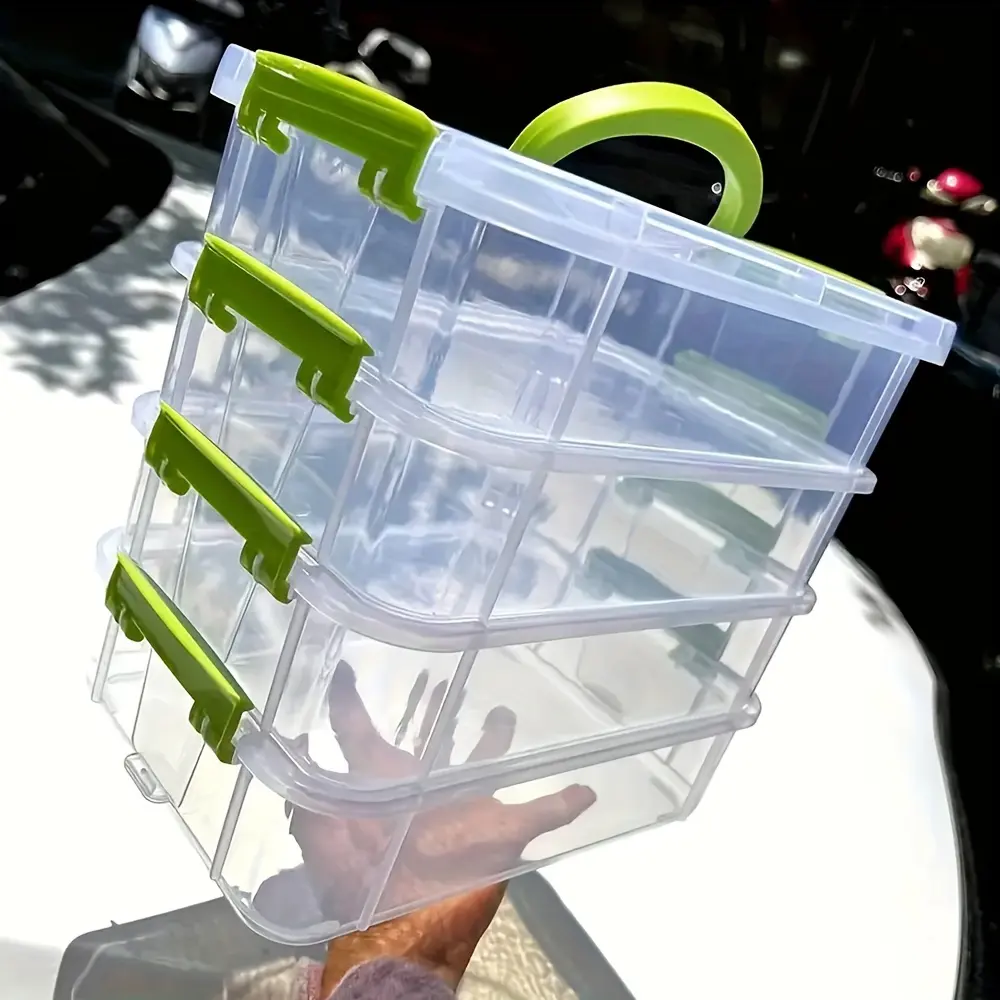 4-layer Transparent Plastic Storage Box Cover Partitioned Drawer Storage Box Building Block Storage Box Portable Storage Box