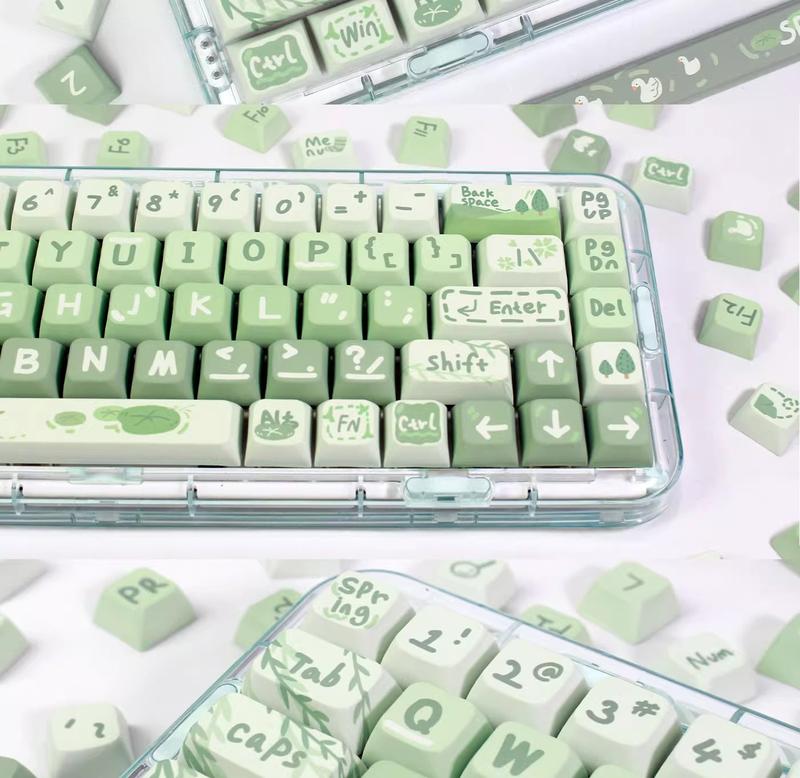 Akko PBT Matcha Latte Pattern Keycap, 133 Keys Milk Green Theme Keyboard Covers , XDA-Like Height Mechanical Keyboard Case, Cute Kit Customized Keycap, Lovely Matcha Milk Green Keycap Set, Durable Keyboard Case for 6.26u Keyboard 61/87/96/98/104/108
