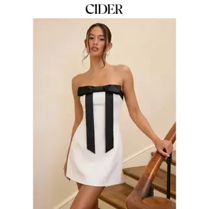 Cider Bandeau Bowknot Mid Rise A-line Mini Dress