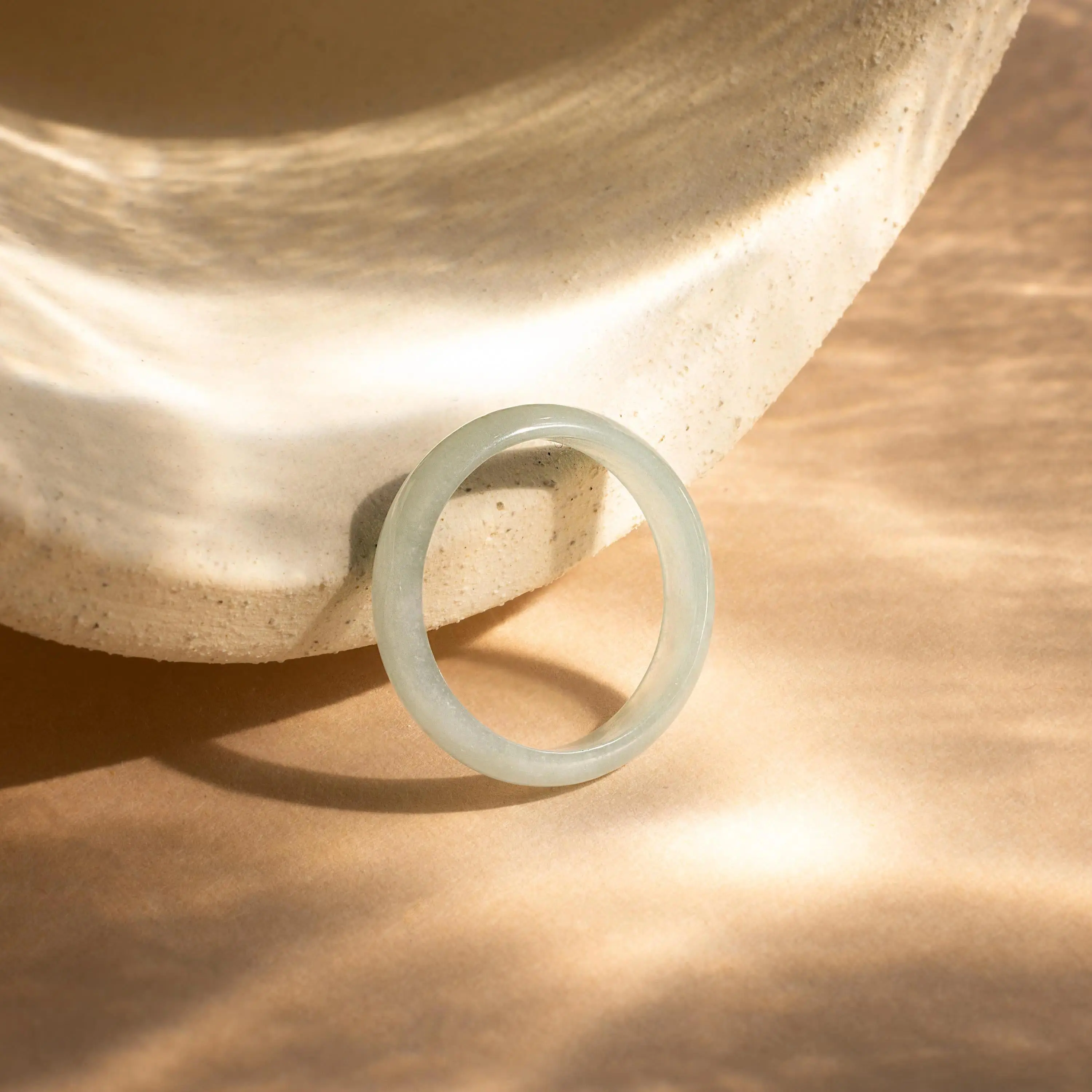 Female 4mm Skinny Natural Jade Green Crystal Ring - Universal Layered Stacking Ring, Kpop Boho Party Accessory, Serene Look Ready-to-Gift Item for Her