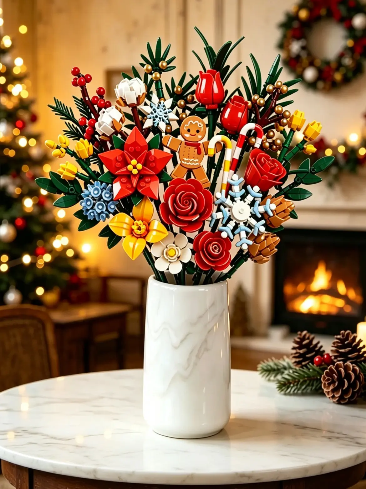 24-Day Festive Theme DIY Flowers Building Block Set - Unisex Christmas Countdown Advent Calendar with Brick Pieces, Home Table Display Gift for Family