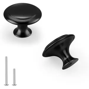 10Pack Single Hole Black Cabinet Knobs Round T-Shaped Kitchen Cabinet Knobs with Zinc Alloy Base Dresser Drawer Pull Knob for Cabinets,Closets,Wardrobes,Cupboards