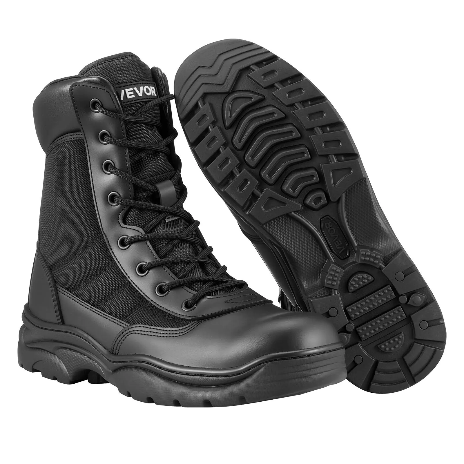 Men's Military Tactical Boots, 8 Inch Combat Hiking Work Boots, Lightweight & Breathable Side Zipper Mens Motorcycle Interceptor Trooper Boot, For Outdoor Security Mountaineering, US Size 10