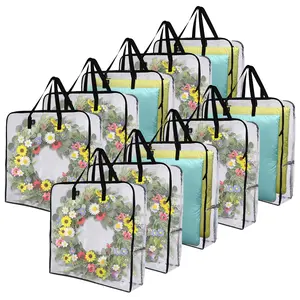 10 Packs Storage Bag 26x9 Inch Christmas Wreath Storage Container with Handle And Zipper Moving Bag Blanket Comforter Clothes Bedding Storage Bags Durable Water-Resistant Festival PVC Plastic Wreath Protector