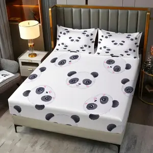 3Pcs Cute Panda Fitted Sheet Set, Adorable Watercolor Panda Bed Sheet Set, Soft and Playful Digital Print Bedding, Perfect for Kids' Rooms and Cheerful Bedroom Decor, No Filler
