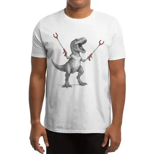 Funny T-Rex Grabber Tool Graphic Tee - Contrast Humor Dinosaur Print Apparel | Ideal for Daily Casual & Quirky Style Wear