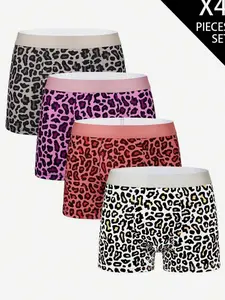 4 Pack Men's Leopard Print Boxer Briefs Multipack - Stylish Breathable Underwear for Men