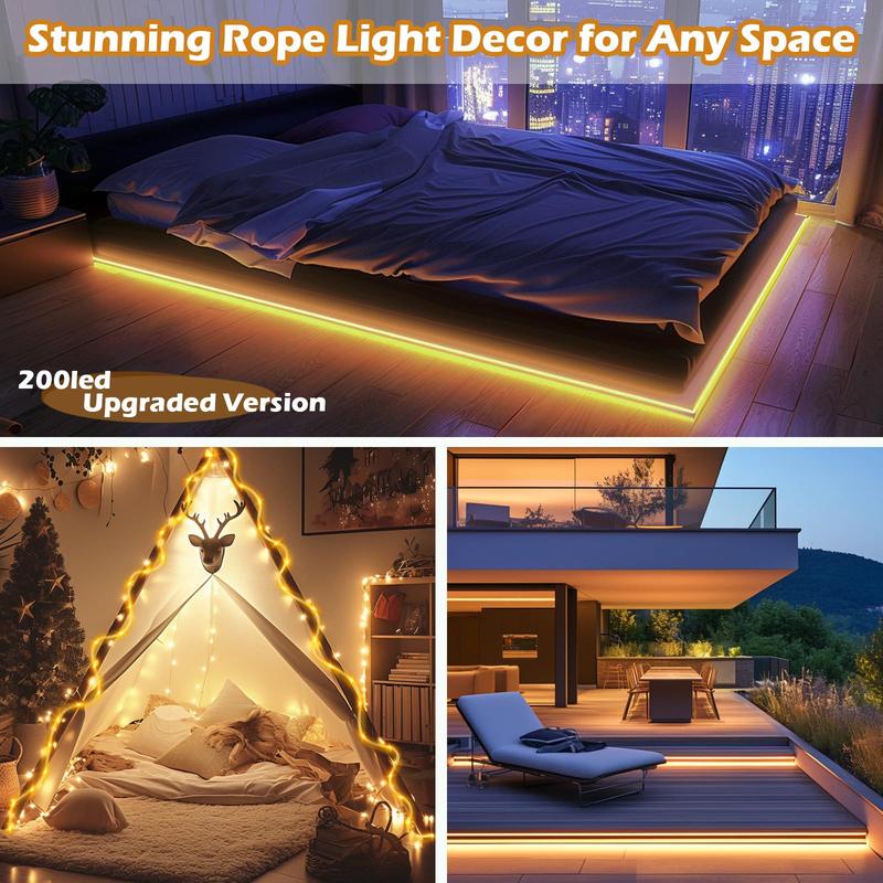 IP68 Solar Rope String Lights Outdoor with Remote, 10M 300LED Warm White Fairy Lights, 3-Wire Flat Cable, Timer Function, Solar-Powered Decorative Lights for Garden Patio Porch Pool