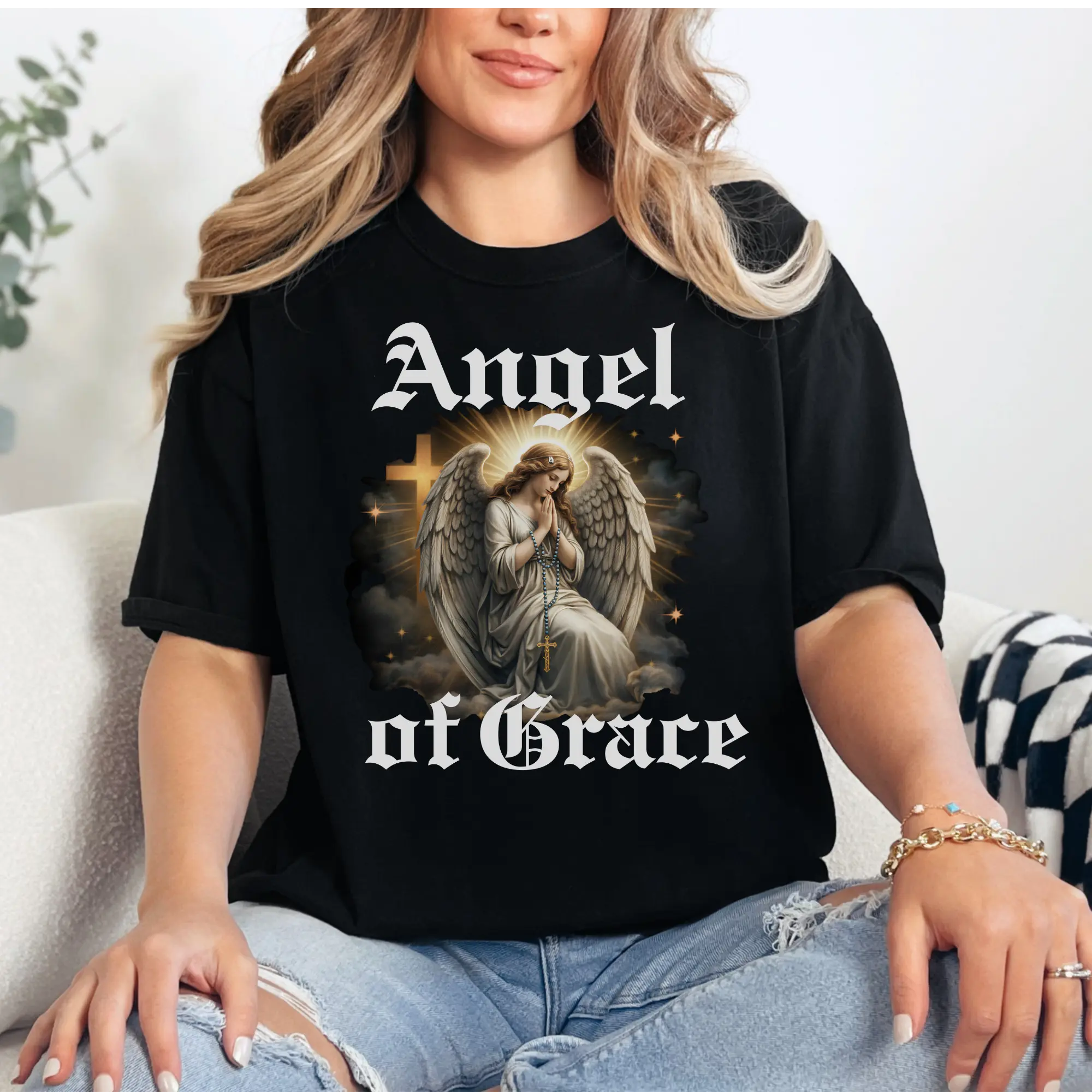 Angel of Grace T-shirt | Vintage Religious Angel Graphic Tee for men and women