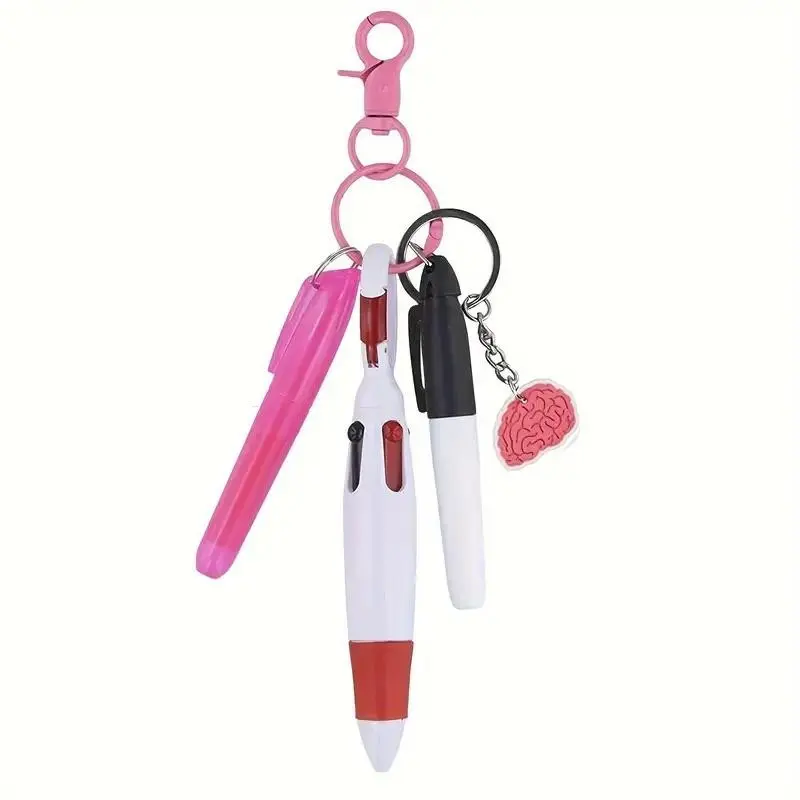 Nurse Badge Reel Pen Set, 1/2/6 Sets Including Mini Highlighter & Permanent Marker & Retractable Ballpoint & Keychain & Badge Reel, Nursing Students Gifts for Nurse, College Student Pen, Nurse Badge Holder